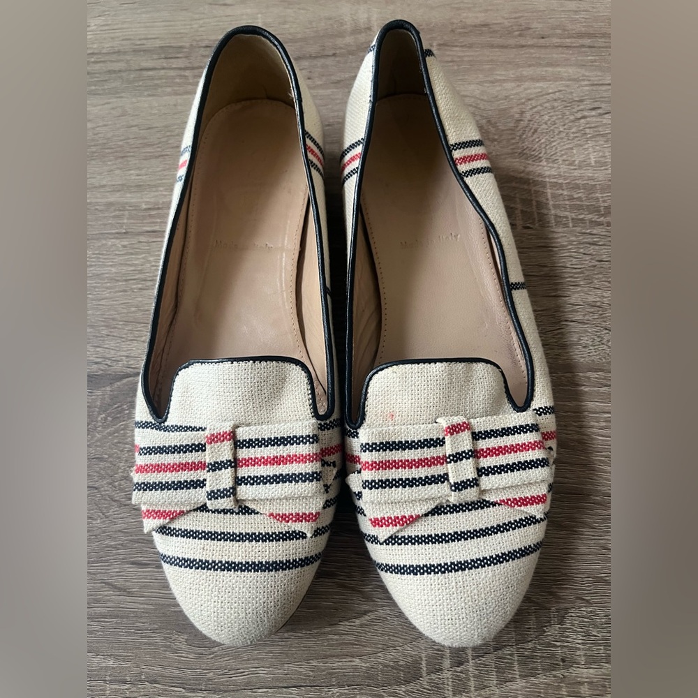 J. Crew Cream and Red Striped Flats